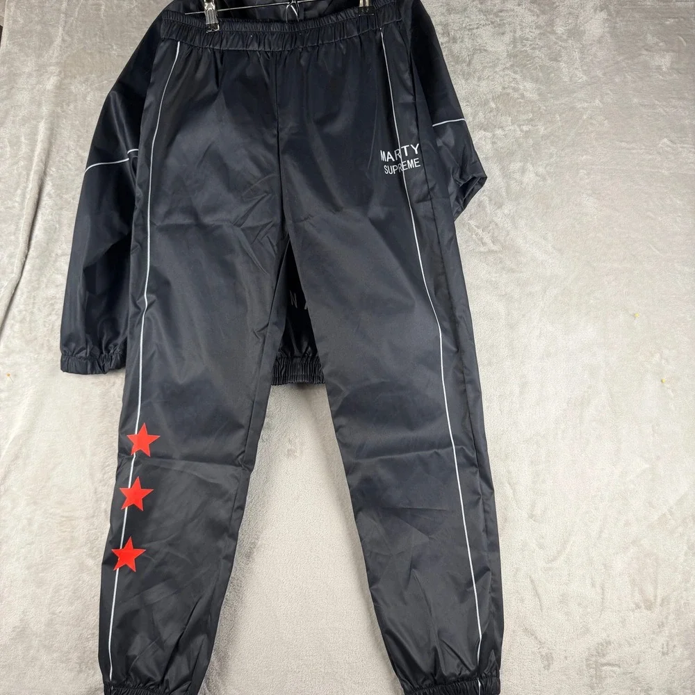 Marty Supreme Mens Graphic‎ Costume Tracksuit Set Black Hooded Jacket Pants L